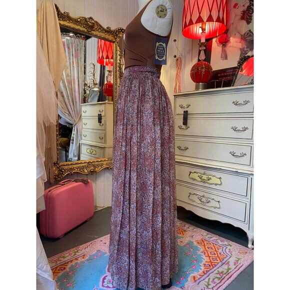 vintage 1970s rust chiffon maxi skirt high waist accordion pleat full boho 27 s - Picture 7 of 11